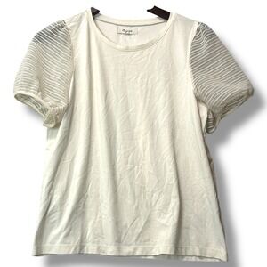 Women's Madewell Ivory Puff Sleeve‎ Contrast Top M Sheer Sleeve Minimalist Tee